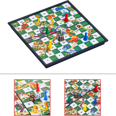Snakes and Ladders Board Game Set - Magnetic Folding Travel Game for Family Fun - Gift for Kids and Adults