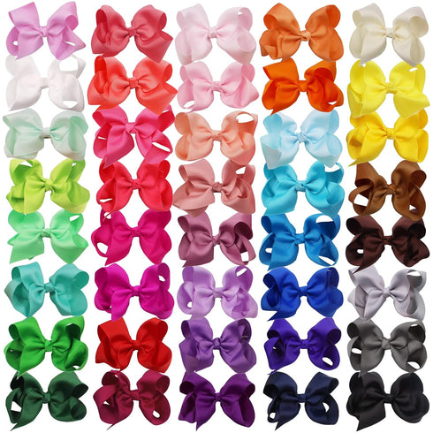 WillingTee 40colors 4.5" Hair Bows for Girls, Grosgrain Ribbon Big Hair Bows with Alligator Clips for Kids