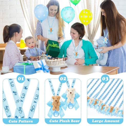 24 Remuuly Pcs Baby Shower Pacifier Necklaces with Plush Bears Its a Boy Acrylic Pacifier Necklaces for Guest Baby