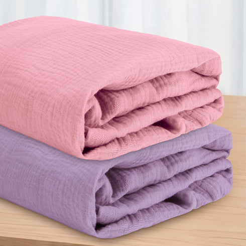 Pro Goleem Muslin Changing Pad Cover for Girls, Soft Breathable Fitted Cotton, 2 Pack (Pink&Purple)