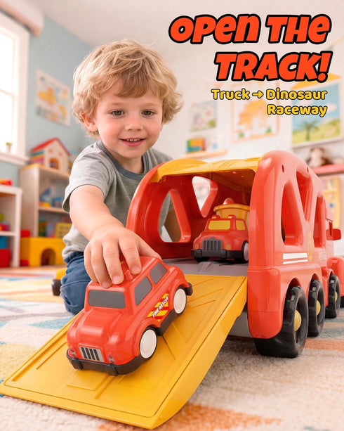 LADFAR 6 6 Set, 3 4 5 6 Construction Toy Trucks for Boys Girls, with Unique Music & Lights, Mini Pull-Back Vehicles