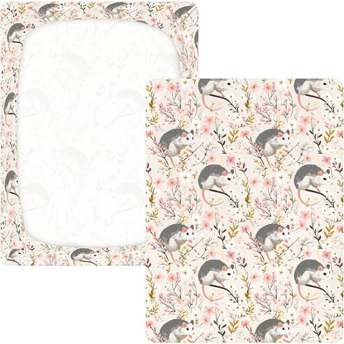 miaozhen 1 Pack 52x28 Cotton Baby Crib Sheets Ultra Soft Cute Cartoon Garden Possum Spring Crib Mattress Sheet