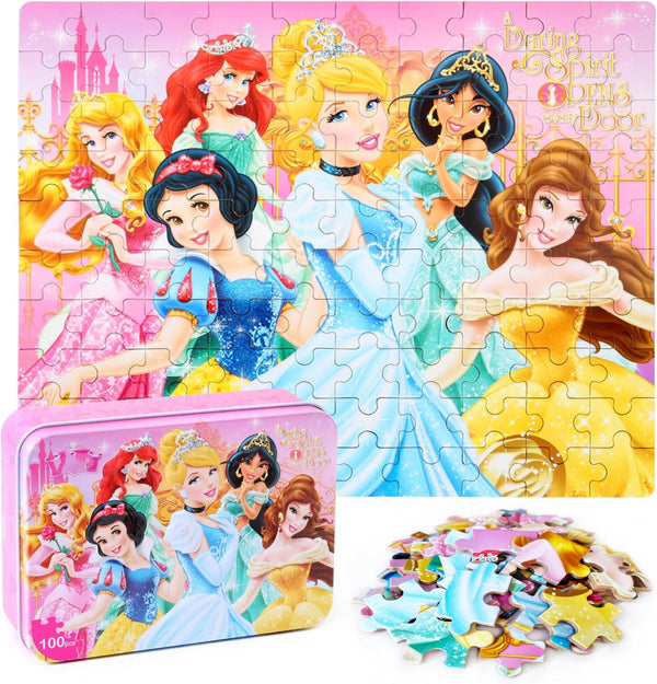 Puzzles for Kids Ages 4-8 - 100 Pieces Jigsaw Puzzles for Boys and Girls in Metal Box