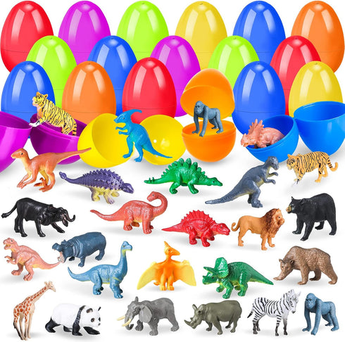 OCHIDO 24 Pack Prefilled Easter Egg With Animal Dinosaur Toy, Easter Basket