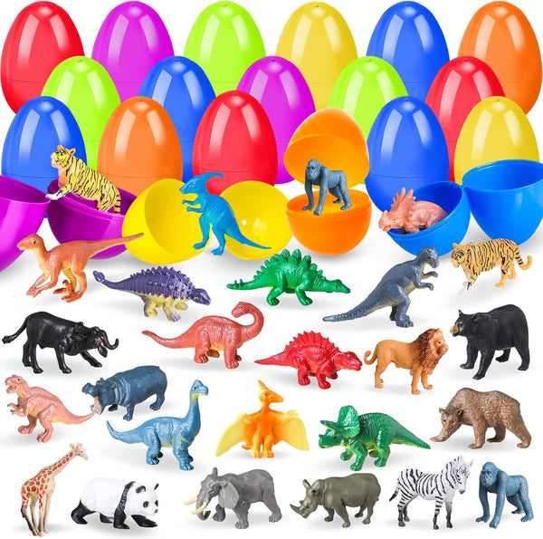 OCHIDO 24 Pack Prefilled Easter Egg With Animal Dinosaur Toy, Easter Basket