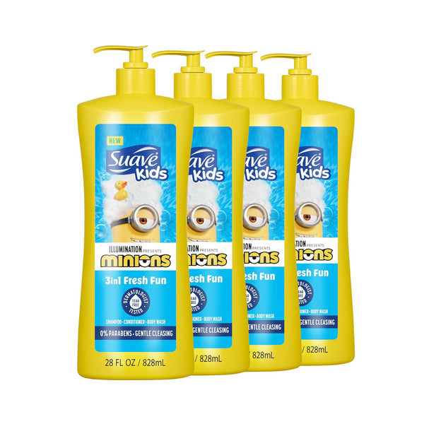 Suave Kids Minions 3-In-1 Shampoo, Conditioner, and Body Wash, For Tear-Free and