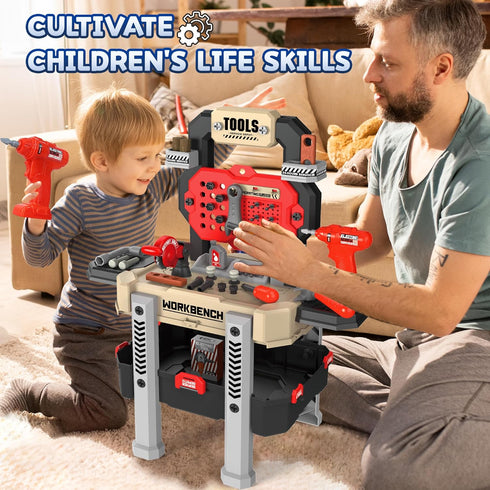 Set, 79pcs Set Playset, 3-5 Toddler Tool Bench Pretend Construction Toy with Drill for Kids Workbench Tool Bench
