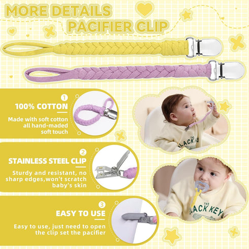 4 100% 4 Pack) Pcs Pacifier Clip, Pacifier Clips for Boys & Baby Girls Pacifier Holder Clip Binky Clips Braided