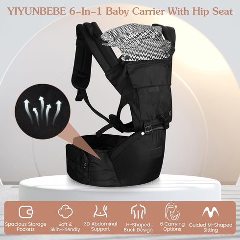 6-in-1 Baby Carrier Newborn to Toddler,Hip Seat,Adjustable Detachable Infanti Carrier,for All Seasons