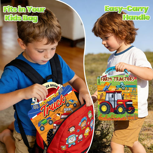 6 Pack 2-4, 3D 3-5, Set Elfew Car Sticker Books for Toddlers Reusable Puffy Vehicle Stickers for Boys Construction
