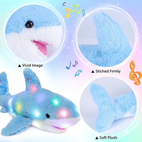 Hopearl LED Musical Stuffed Shark Toy, Lighting Up Singing Plush with Adjustable Volume for Kids, Blue, 16''