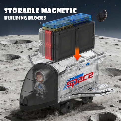 30 Set, 3-8 VROGTIK Space Magnetic Tiles for Kids, Piece STEM Magnetic Building Blocks Rocket Ship Space Station