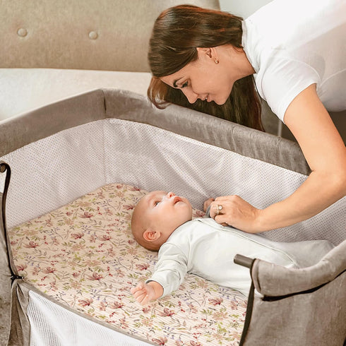 lulumoon Muslin Bassinet Sheets for Girls: Skin-Friendly Floral Bedside Bassinet Sheets for Baby - Fitted for Bedside