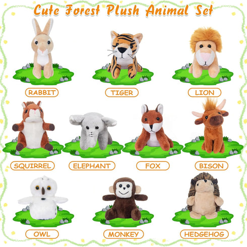 10 Pack 3.5 Inch Set 10 My OLi Plush Wild Animals Toys - Jungle Stuffed Animal Bulk Toys for Kids: Tiger Lion Elephant