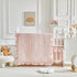 3 Set Pieces Tufted Stripes Crib Bedding with Ruffle Fringe, Pink Ruffled Comforter with Fitted Sheet and Bed Skirt