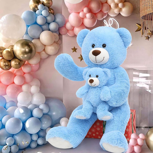 MorisMos Giant Teddy Bear 39 Inch, Soft Big Mommy and Baby Bear, Blue, Large Plush for Baby Shower, Valentine, Christmas