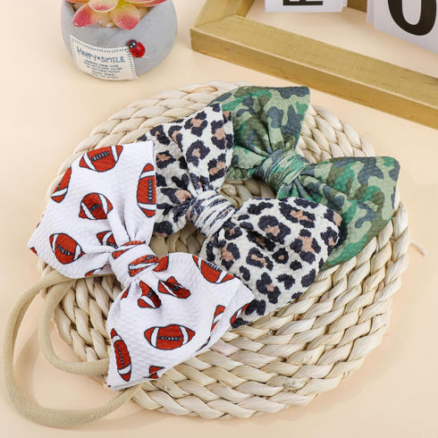 YanJie 3Pcs 4.5" Nylon Hairband for Baby Girls, Newborn Leopard Football Camo Printed Hair Accessories