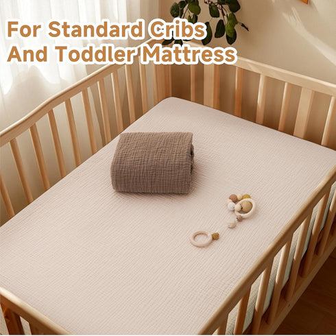 100% 2 Pack Set, 52"x28", Pro Goleem Muslin Crib Sheets, Cotton Crib Sheets for Boy Girl, Breathable Soft Neutral Baby