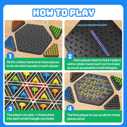 2-4 Triangle Chain Strategy Board Game: Portable Chain Triangle Chess Game for Family Game Night, Travel & Party Fun