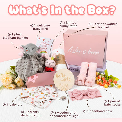 9 Set Newborn Baby Girl Gift, Pcs Baby Gifts for Girls Newborn Essentials, New Baby Girl Gift Basket Baby Shower Gender