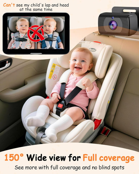 Rohent 7.2-Inch 1080P 360 F25 Baby Car Camera Monitor: HD Rear Facing Infant Backseat Camera with Night Vision Rotation