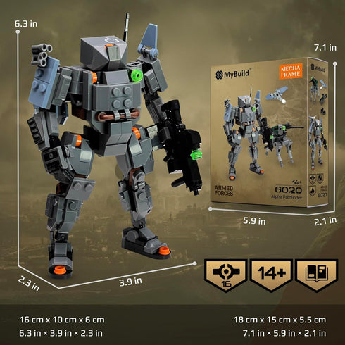6020 K9 14+ MyBuild Armed Forces Alpha Pathfinder Recon Tactical Mech with Scout Drone & Support Bot | Articulated