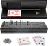 WE Games Wooden Cribbage Board Game Set with Storage, Black Stained Continuous