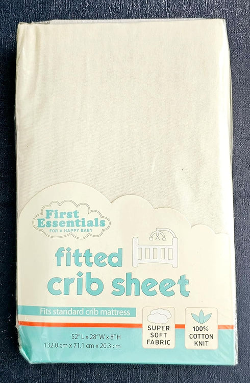 First Essentials Pack 1) Fitted Cotton Knit Crib Sheet Standard Size (Beige