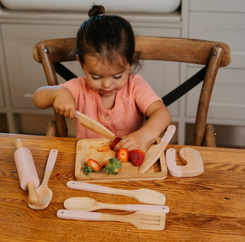Set Wooden Cooking & Baking for Kids - Safe & Real Kitchen Tools Give Toddlers a Fun Cooking Experience - Durable