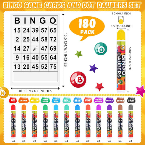 228 Pack Set 180 48 Set Crtiin Bingo Game Cards and Dot Daubers Includes Bingo Cards and Dot Markers Supplies Calling