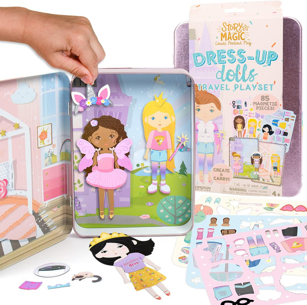 Story Magic Dress-Up Dolls Playset - Magnetic Case with Outfit and Accessory Pieces for Travel and Playdates