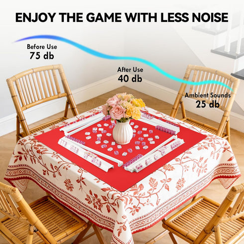 31.5" 31.5", Red Mahjong Mat x NonSlip NoiseReduction Table Cover for Mahjong, Poker, Cards, Dominoes & Board Games