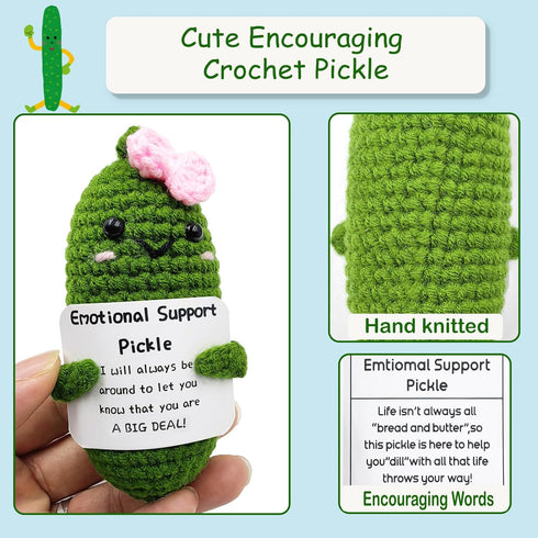 SIMXEHAY Emotional Encouraging Pickle,Funny Pickle with Support Card,Cute Knitted Crochet Dolls Soft Plush for Friend