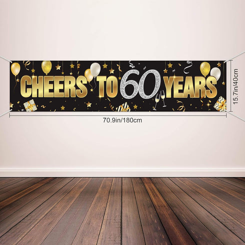 Boao 60th Birthday Decorations for Men Women, Happy Cheers to 60 Years Party Supplies, Black Gold Backdrop
