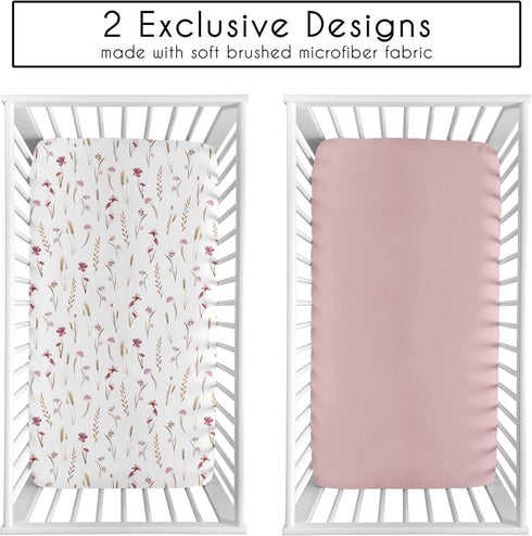 2-Piece Set Sweet Jojo Designs Baby Crib Sheets (Boho Garden Pink Floral) for Girls, Infant Nursery, Toddler Room