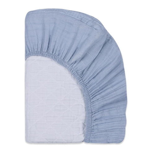 Babyletto 100% Organic Cotton Quilted Changing Pad Cover, GOTS-Certified, Fitted 360°, Ultra-Soft Muslin - Dewdrop Blue