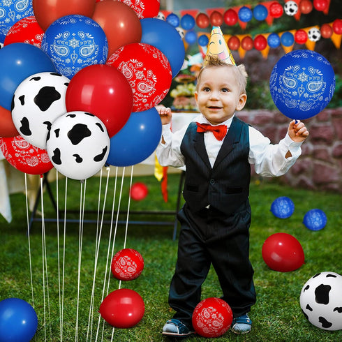 60 Pieces Blue Red Western Cowboy Bandana Balloons 12 Inch Latex Balloons Arch Garland for Baby Shower Birthday Party