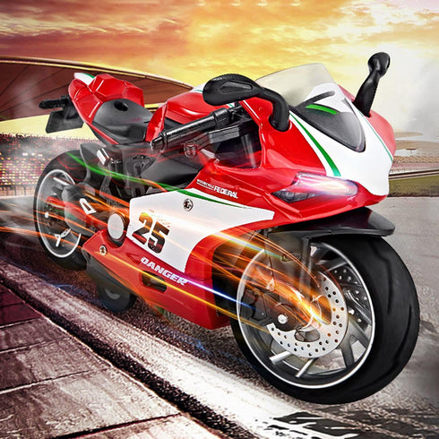 Pull Back Motorcycle Toys with Music Light - Race Motorcycles Gift for Boys 3-8 Years Old (RedWhite)