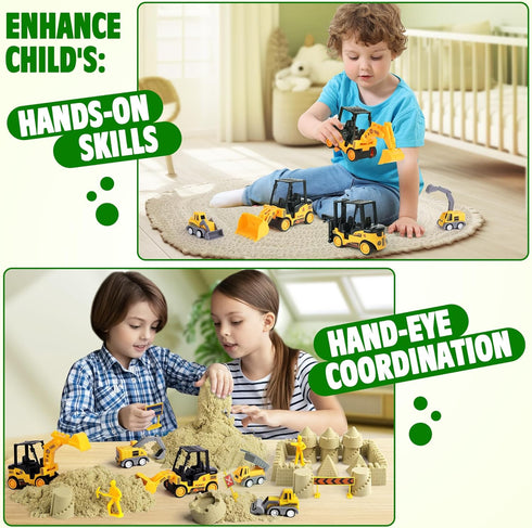 2.2lbs 36Psc Set 3+ Billeeit Sand Construction Kit with Big Foldable Sandbox and Moldable Sensory Play Sand, Truck Toys