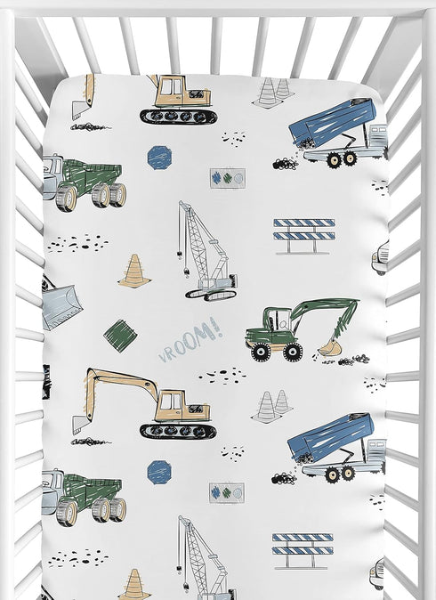 Set 2p Bulldozer Sweet Jojo Designs Green Blue Construction Truck Boy Baby Fitted Crib Sheet Infant Newborn Nursery