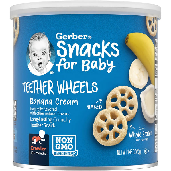 Gerber Snacks for Baby Teether Wheels, Banana Cream, 1.48 Ounce, Pack of 6