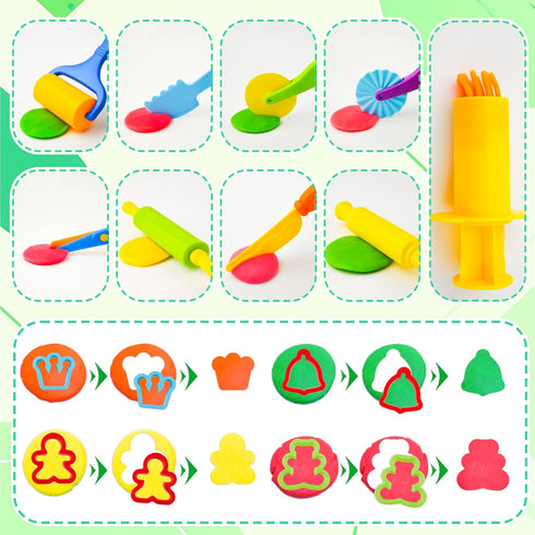 Set 59 iShyan Dough Tools PCS Dough Play Tools for Kids with Cutters,Roller,Rolling Pins,Safety Scissors,Plastic