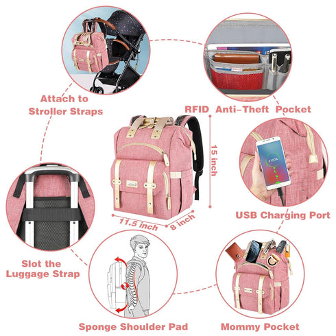 Backpack, Backpack Jiefeike Diaper Bag Pink Baby Girls Diaper Bag for Mom, Travel Baby Bags for Women, Insulated