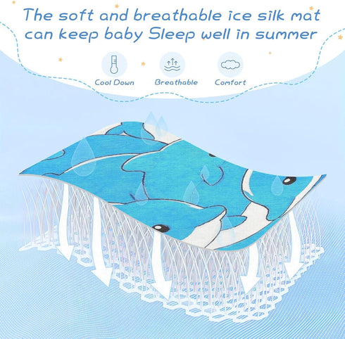 SyXIOP 28" 52" Cute Cartoon Dolphin Cooling Baby Crib Mattress x Ultra Soft Training Pads for Kids, Adult