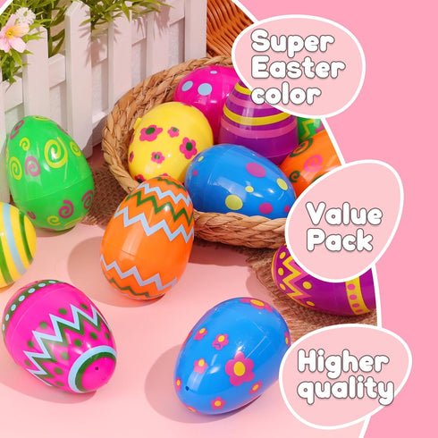 NAWITDA 60 Pack 3 Inch Large Plastic Printed Easter Eggs, Empty Fillable Eggs Bulk for Easter Egg Hunt, Easter Basket
