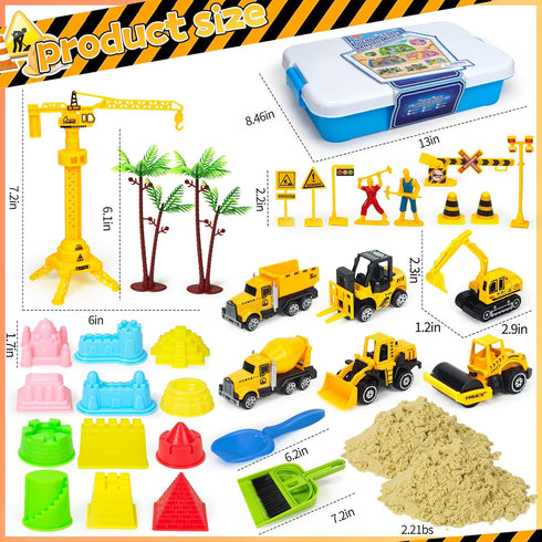 15 Inch 2.2lbs 6Pcs 3-8 Sensory Bin, Toddler Construction Sandbox Play Sand Art Kits with Magic Sand, Molds, Shovel