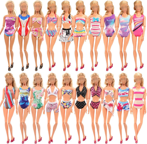 BARWA 10 Sets Doll Clothes - 5 Bikini Swimsuits and 5 Outfit Tops with 10 Shoes for 11.5 Inch Dolls