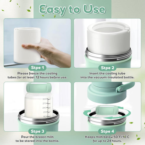 GQIRIL 22oz 2pcs 11oz 24H 360Cooling Portable Breastmilk Cooler Bottle - Breast Milk Chiller for Travel, Baby