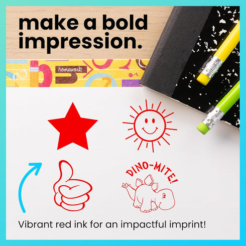 ExcelMark Round Teacher Stamp - Thumbs UP (Outline), RED Ink
