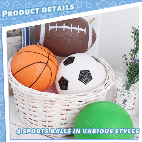 LovesTown 4PCS Sports Balls with Pump, Football, Soccer Ball, Basketball, Playground Ball for Toddlers Indoor & Outdoor